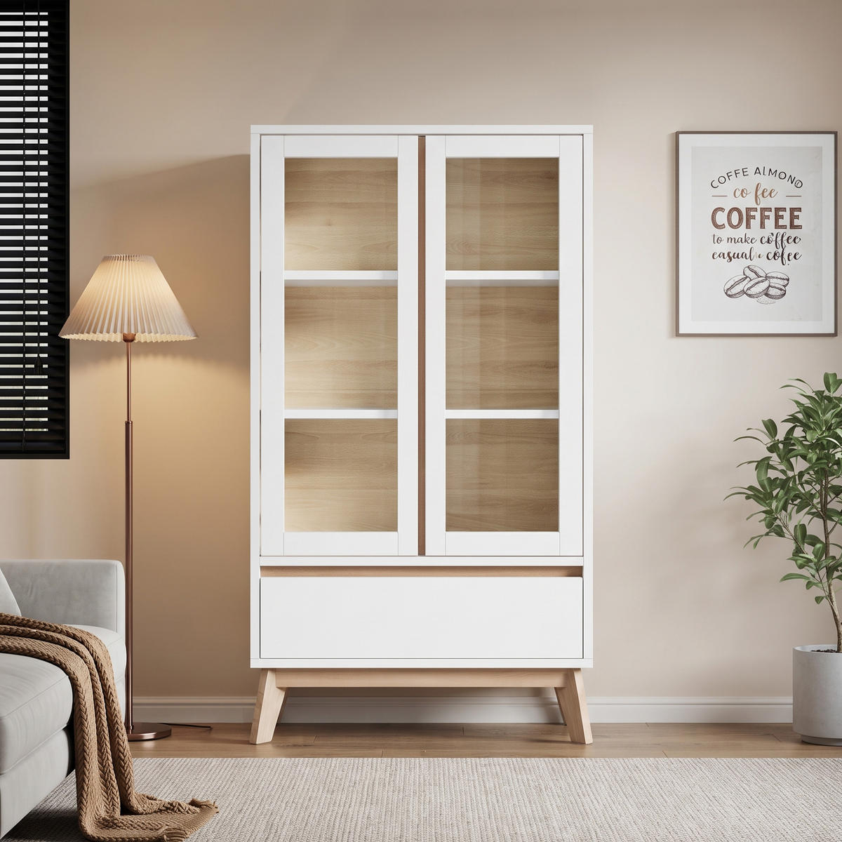 KÜCHENSCHRANK 80x40x150 cm, 1 Schublade, verstellbare Einlegeböden, Weiß/Holzoptik - Weiß, Holzwerkstoff (80/150/40cm) - FOHERE
