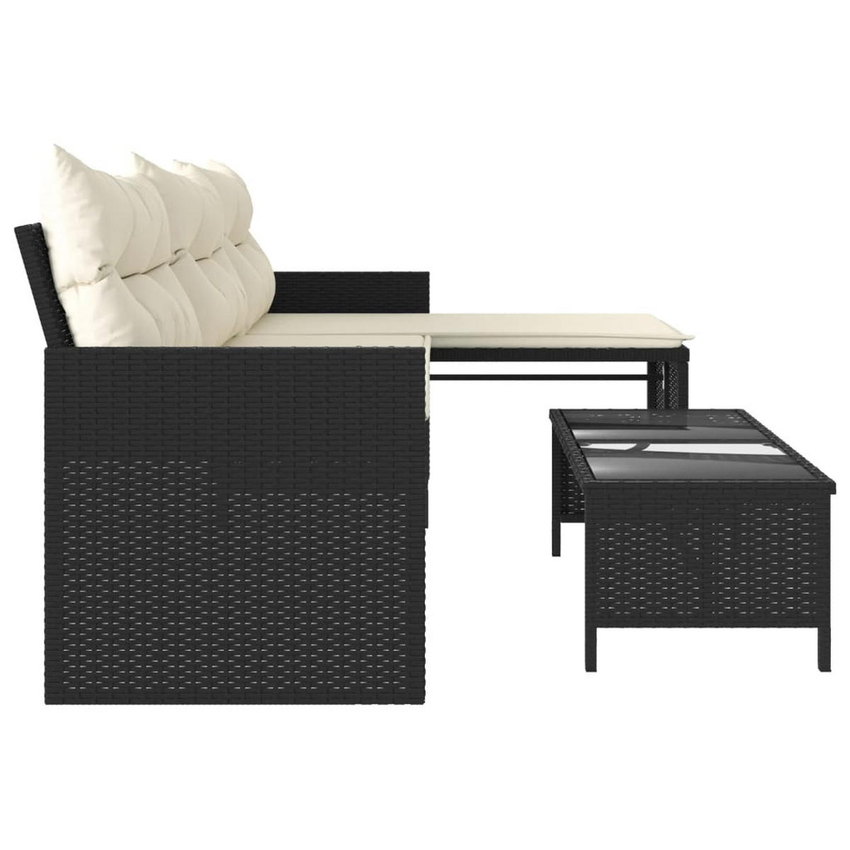 GARTENSOFA In L-Form Mit Tisch Und Kissen Schwarz Poly Rattan - Schwarz, Kunststoff - vidaXL