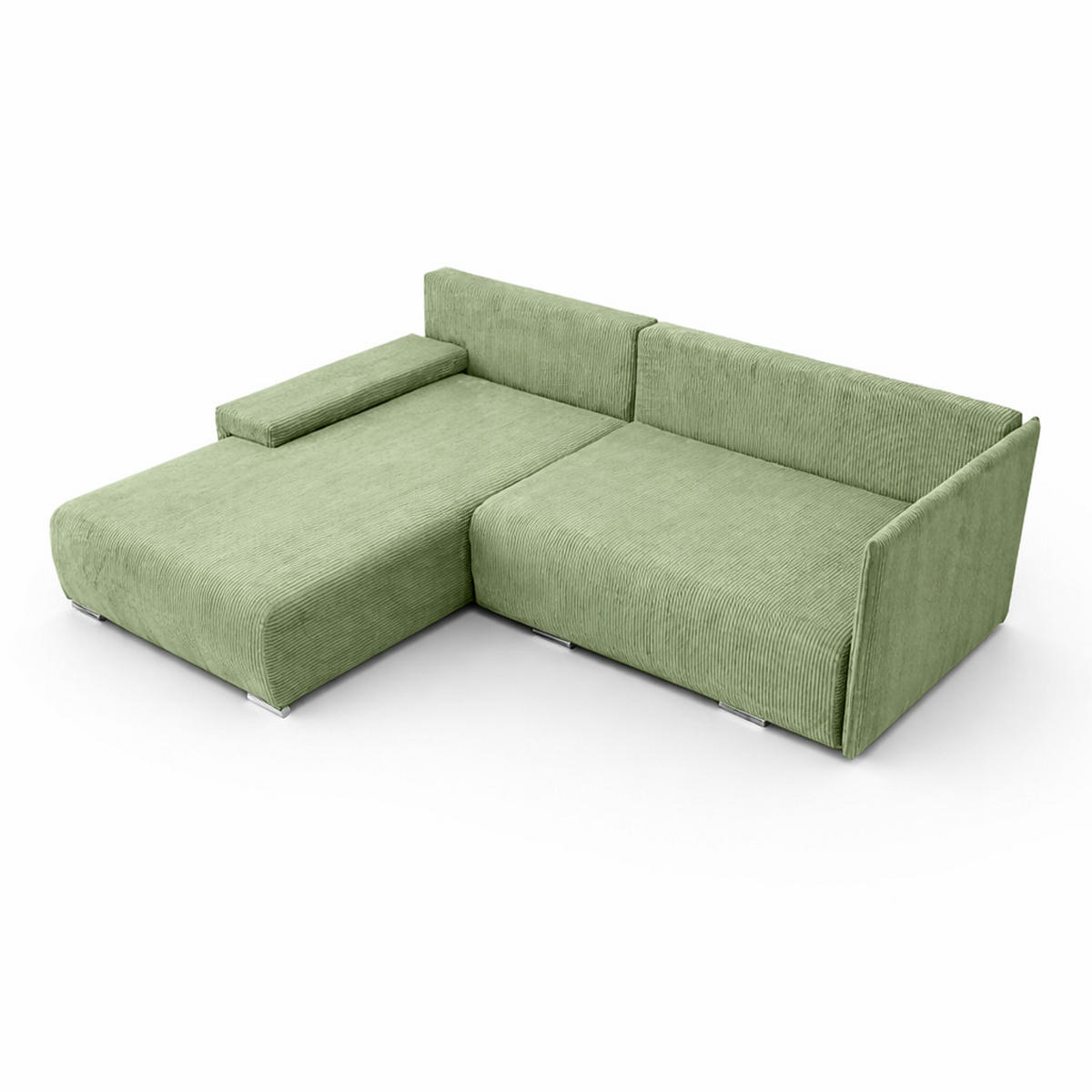 ECKSOFA L-Form Schlaffunktion Livorno Cord-Stoff Hellgrün Links - Chromfarben/Schwarz, Holz/Kunststoff (246/188cm) - Kaiser Möbel