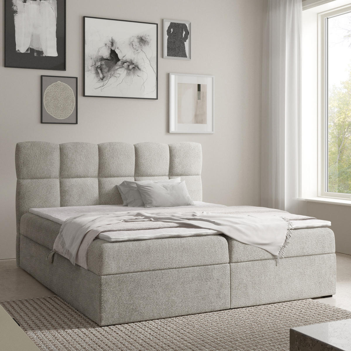BOXBETT mit zwei Stauräume 160x200 cm in Hellgrau - Hellgrau, Textil (160/200cm) - Home Collective