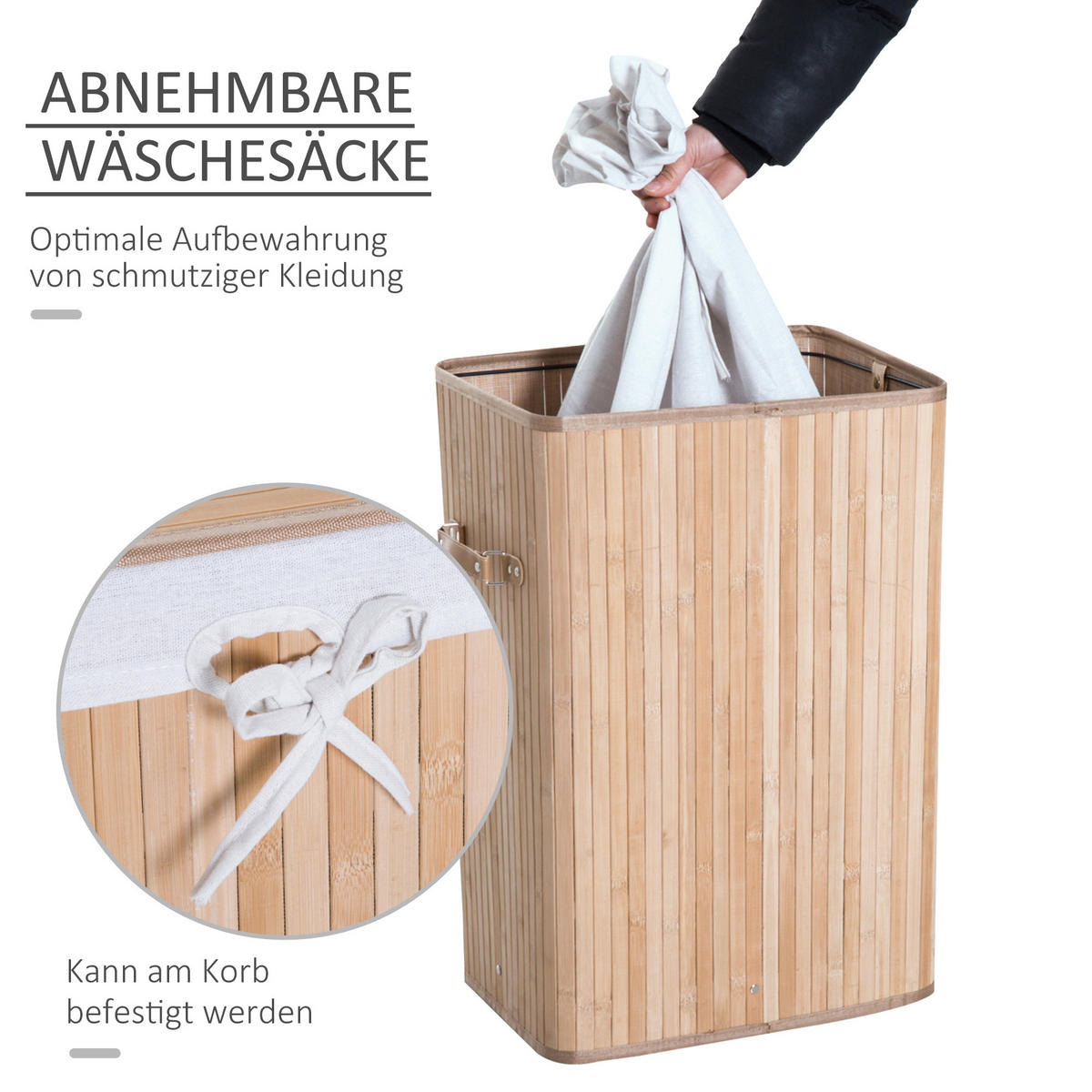 WÄSCHEKORB, Bambus, Natur - Naturfarben, Naturmaterialien (30/60/40cm) - HOMCOM