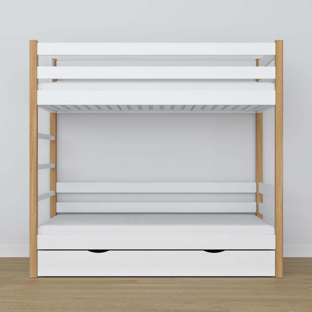 ETAGENBETT N03 mit Schublade Weiß / Eiche Natur 100/190 - Eiche Artisan/Weiß, Naturmaterialien/Holz (100/190cm) - N-Wood