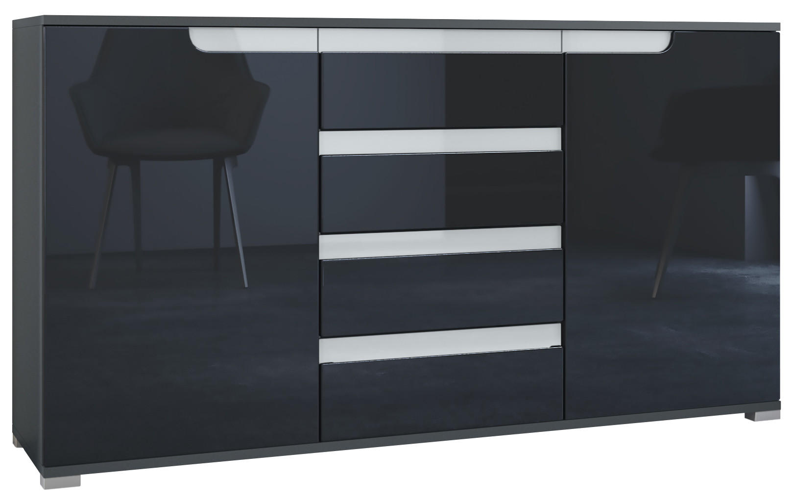 SIDEBOARD Sylt Schwarz Hochglanz / Weiß Hochglanz - Schwarz Hochglanz, Holzwerkstoff (138.5/75.5/35cm) - Vladon