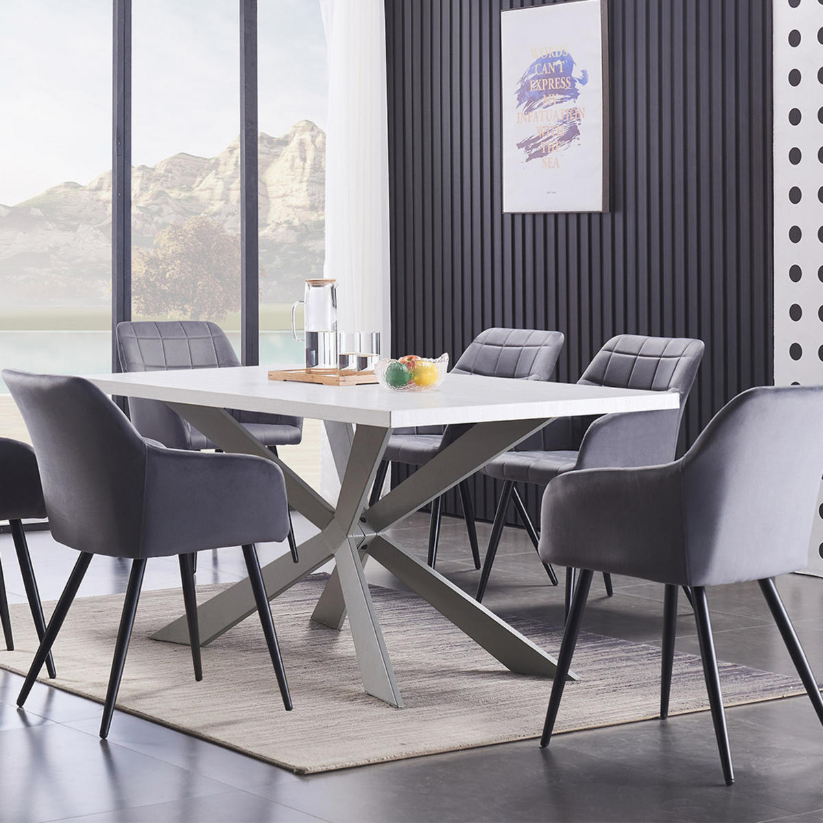 ESSZIMMERSTUHL Samt 6-teilig Grau - Grau, Metall (55/82/59cm) - Life Interiors