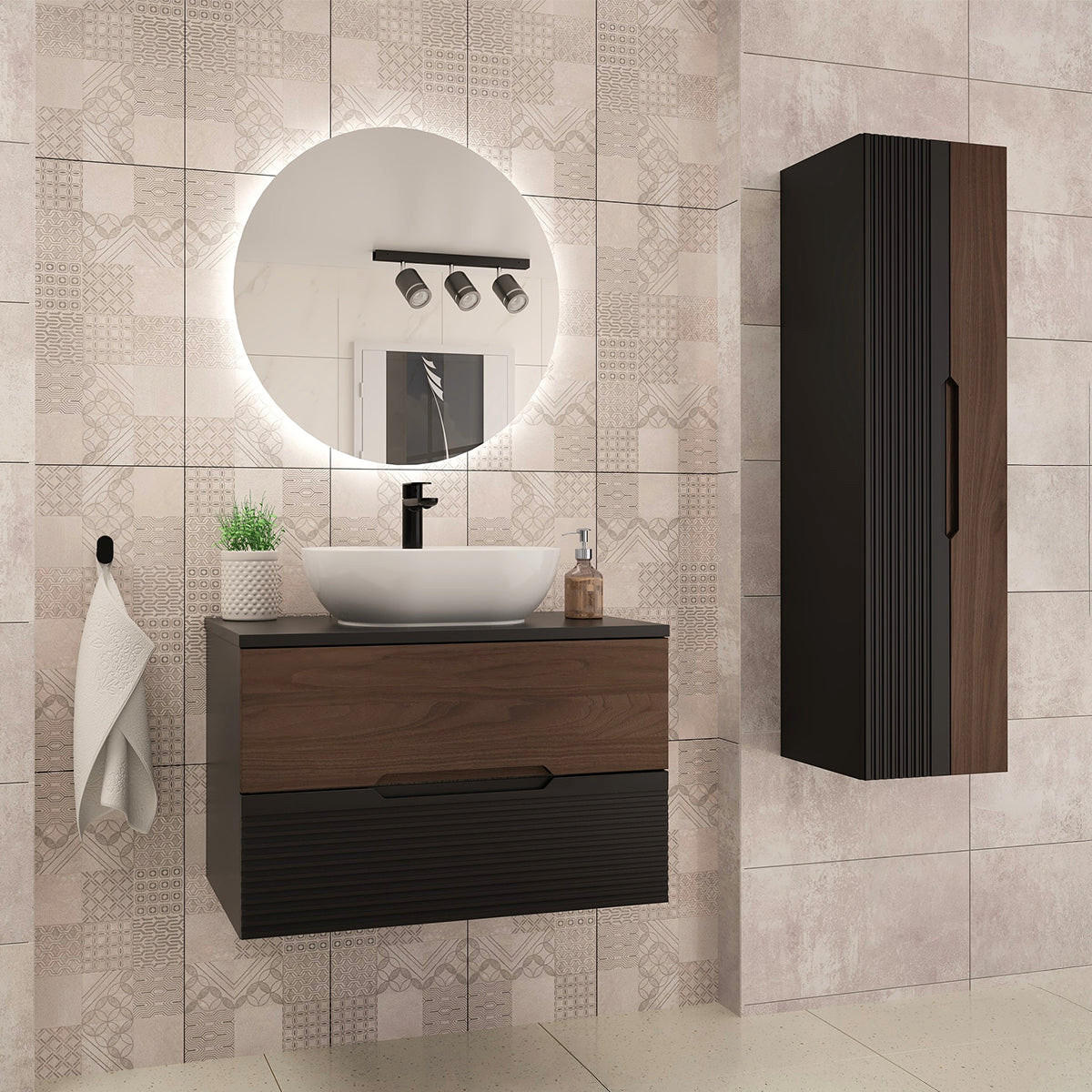BADMÖBEL 80.6cm Sylla 2er-Set Schwarz und Holz - Schwarz, Holzwerkstoff (80.6/52.2/45.8cm) - Petits-meubles