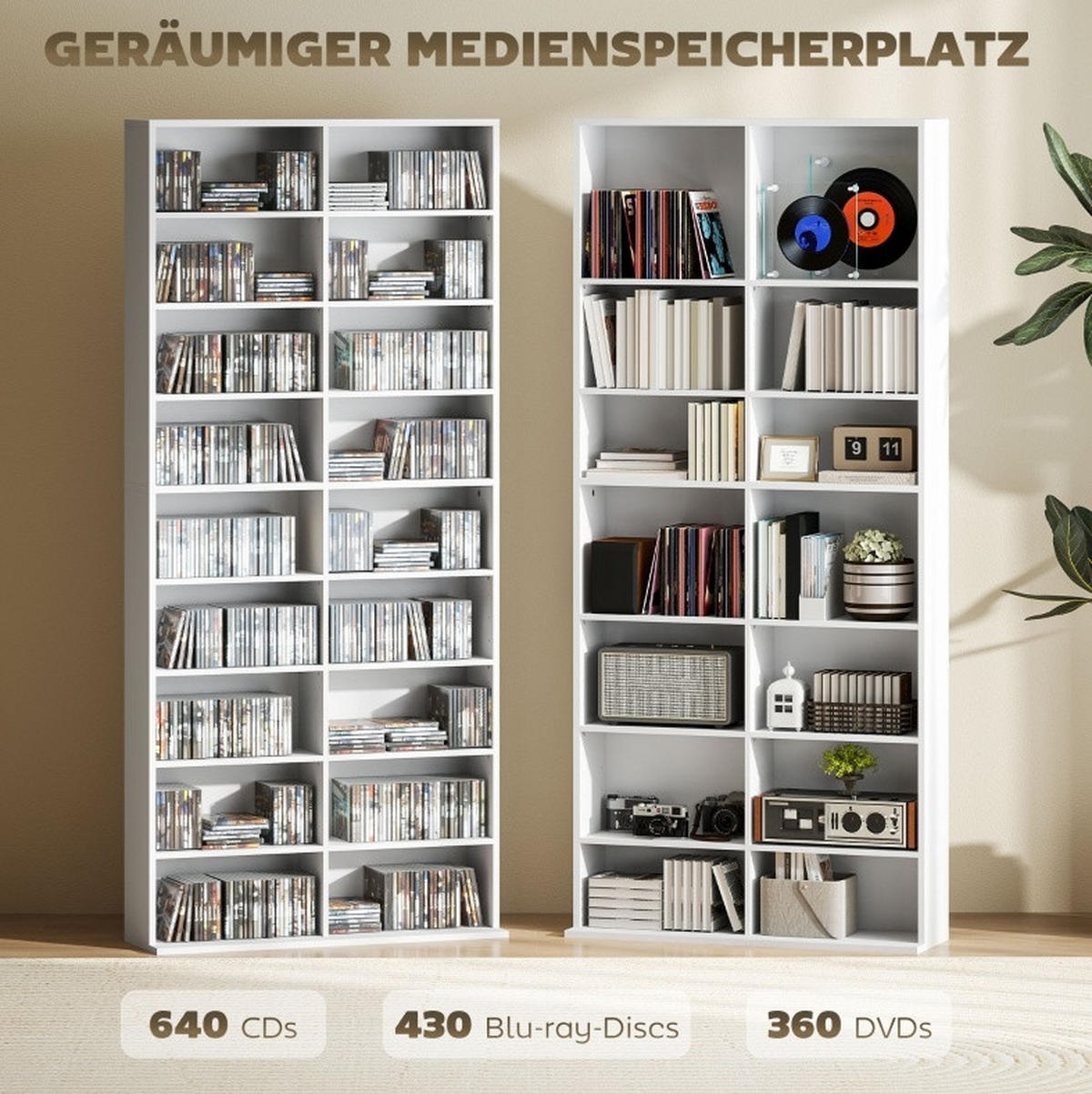 CD-REGAL mit 14 verstellbaren Böden 78,5 x 24 x 175 cm Weiß - Weiß, Holzwerkstoff (24/175/78.5cm) - Beauniv