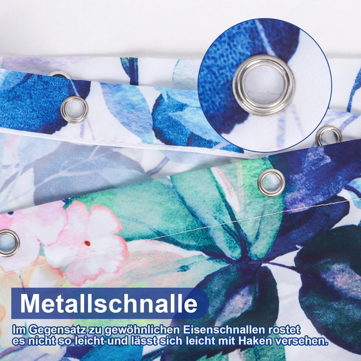 DUSCHVORHANG Blumen schimmelresistent mit Haken beschwerter Saum - Blau, Textil (180/180cm) - MCBOSON