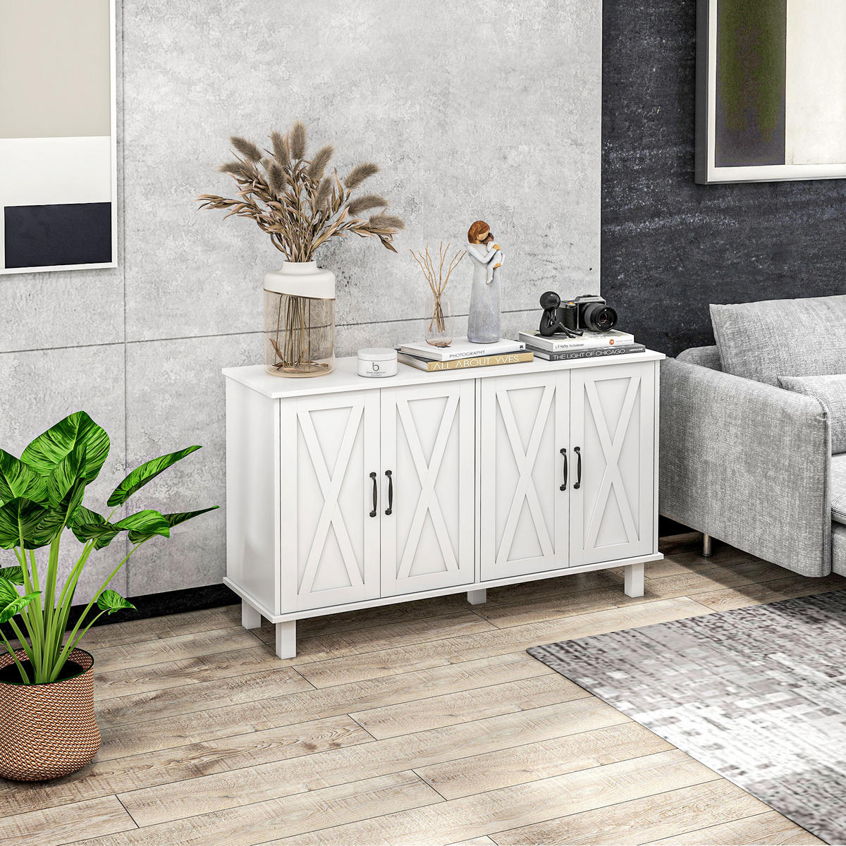 SIDEBOARD Weiß, 4 Türen, 120/37/75 cm - Weiß, Holz (120/75/37cm) - PANGIVO