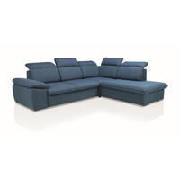 ECKSOFA ROSSI Blau Plüsch-Stoff mit Schlaffunktion - Blau, Holz (280/230cm) - MASSENO