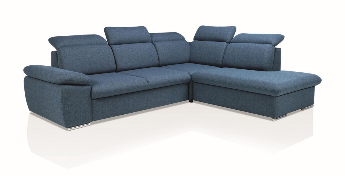 ECKSOFA ROSSI Blau Plüsch-Stoff mit Schlaffunktion - Blau, Holz (280/230cm) - MASSENO