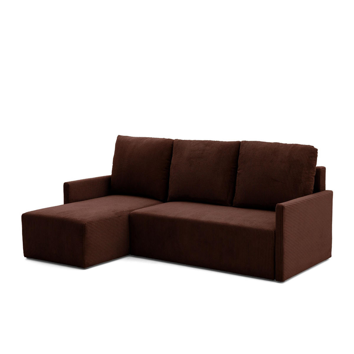 ECKSOFA GARDA L universell links/rechts montierbar mit Schlaffunktion 132x198 cm Cord Dunkelbraun - Dunkelbraun/Schwarz, Holz/Kunststoff (209/145cm) - NACANAPA