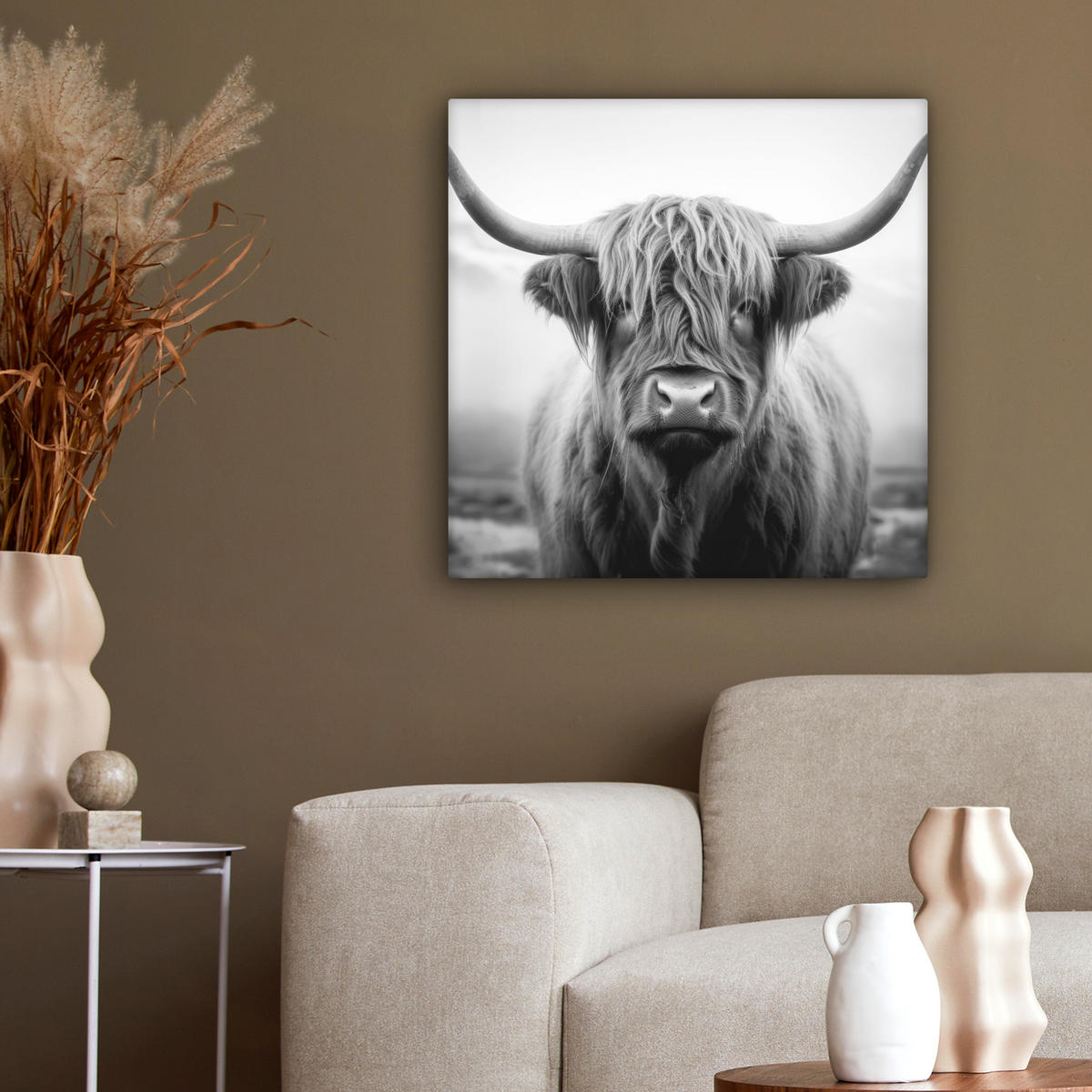 OBRAZ NA PLÁTNE Škótsky horal - hmla - čierna - biela 50x50 cm - sivá, textil (50/50cm) - MuchoWow