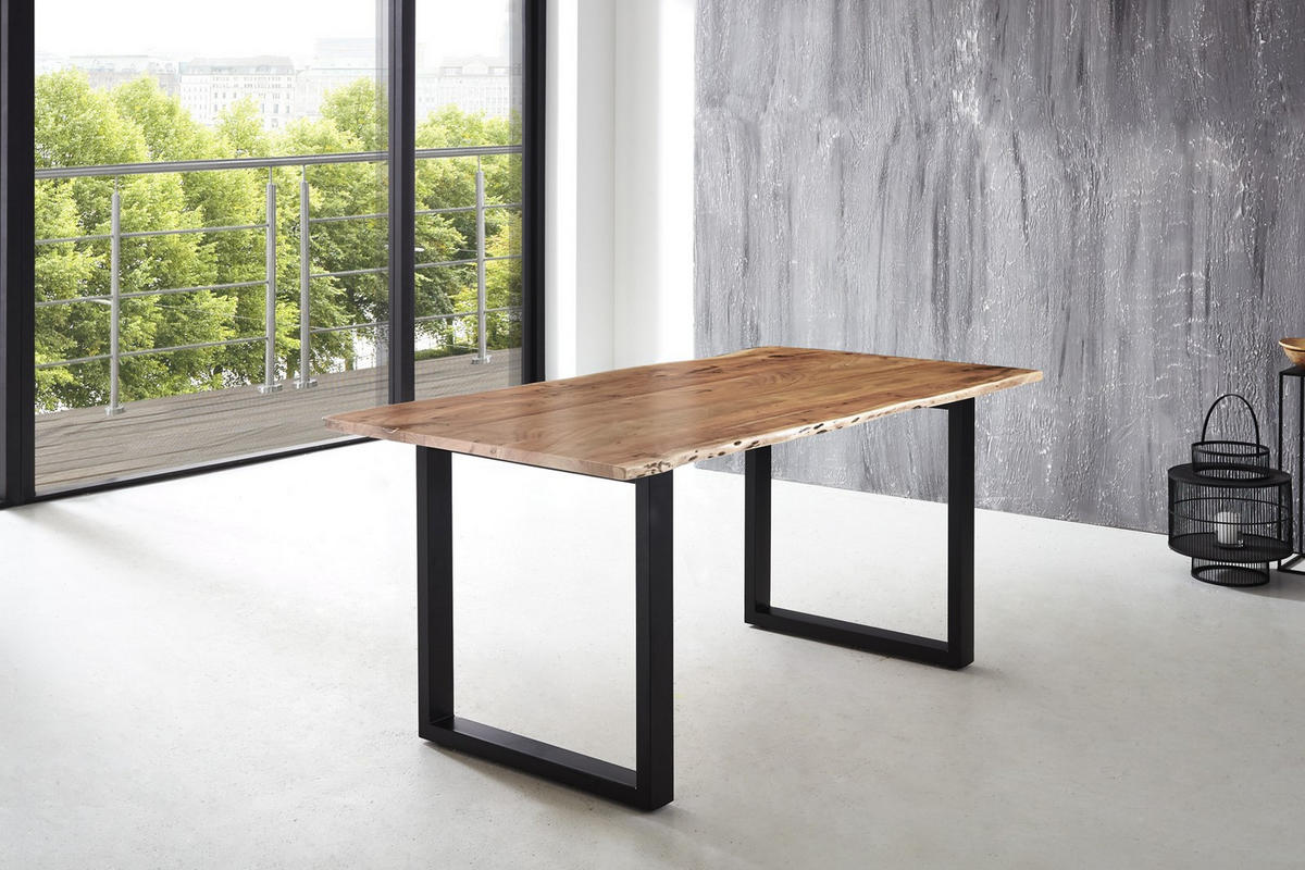 ESSTISCH LUBIN - Beige/Schwarz, Holz/Metall (100/200/77cm) - SAM