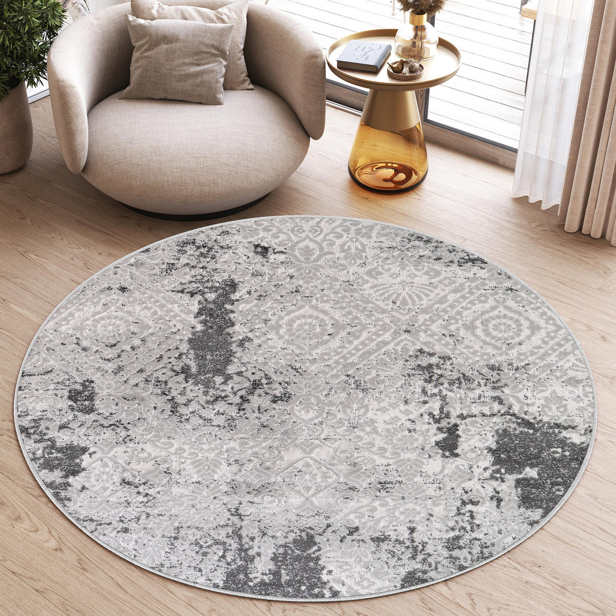TEPPICH SKY Hellgrau 100/100 cm - Hellgrau, Textil (100/100cm) - Tapiso