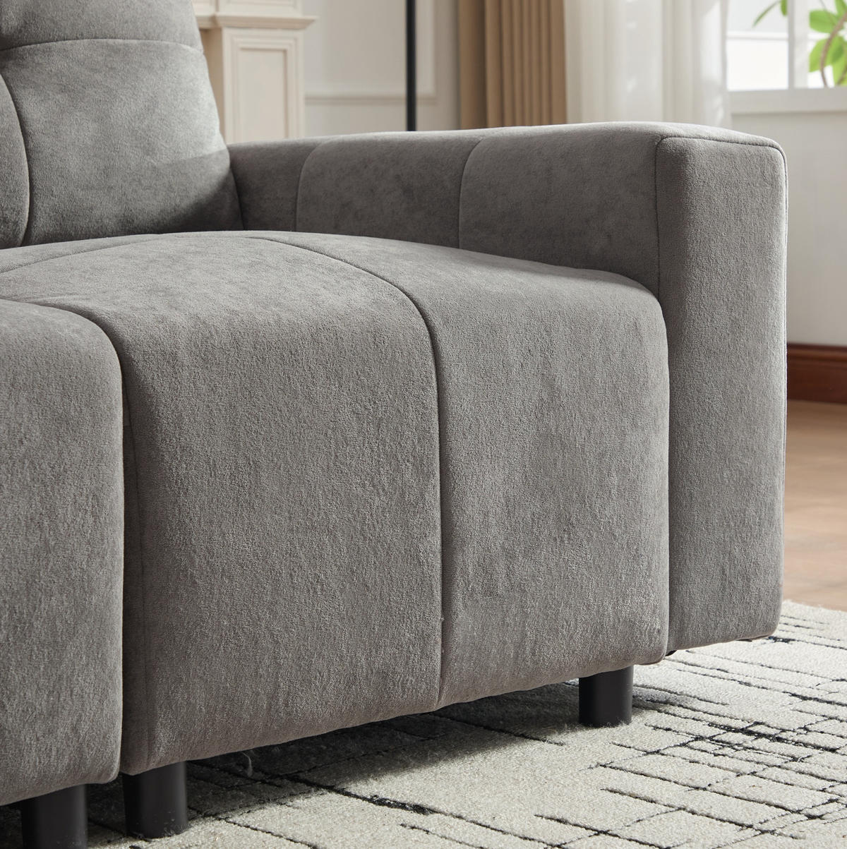 3-SITZER-SOFA aus Chenille 213x94x84 cm Grau mit Schlaffunktion, verstellbarer Sitztiefe und kompakter gerader Form - Grau, Kunststoff (213/84/94cm) - Modfu