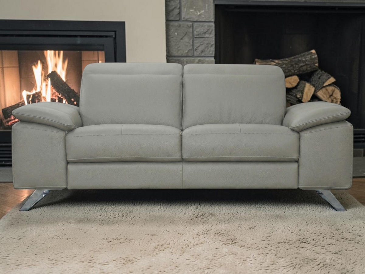 2-SITZER Sofa Genius Echtleder Perlgrau - Hellgrau, Leder/Metall (180/80/104cm)