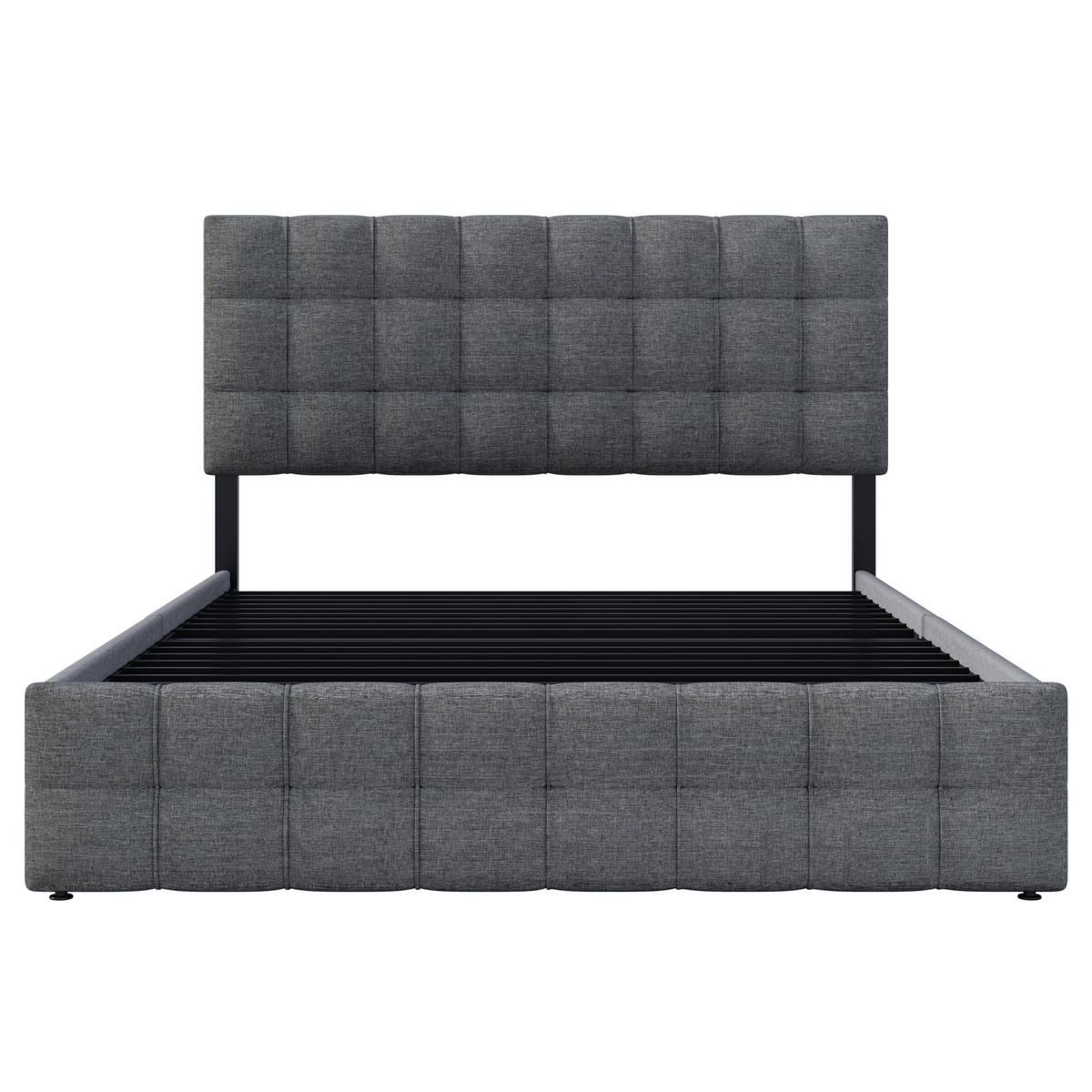 POLSTERBETT 140/200 cm grau mit 4 Schubladen und höhenverstellbarem Kopfteil - Grau, Textil (140/200cm) - OKWISH