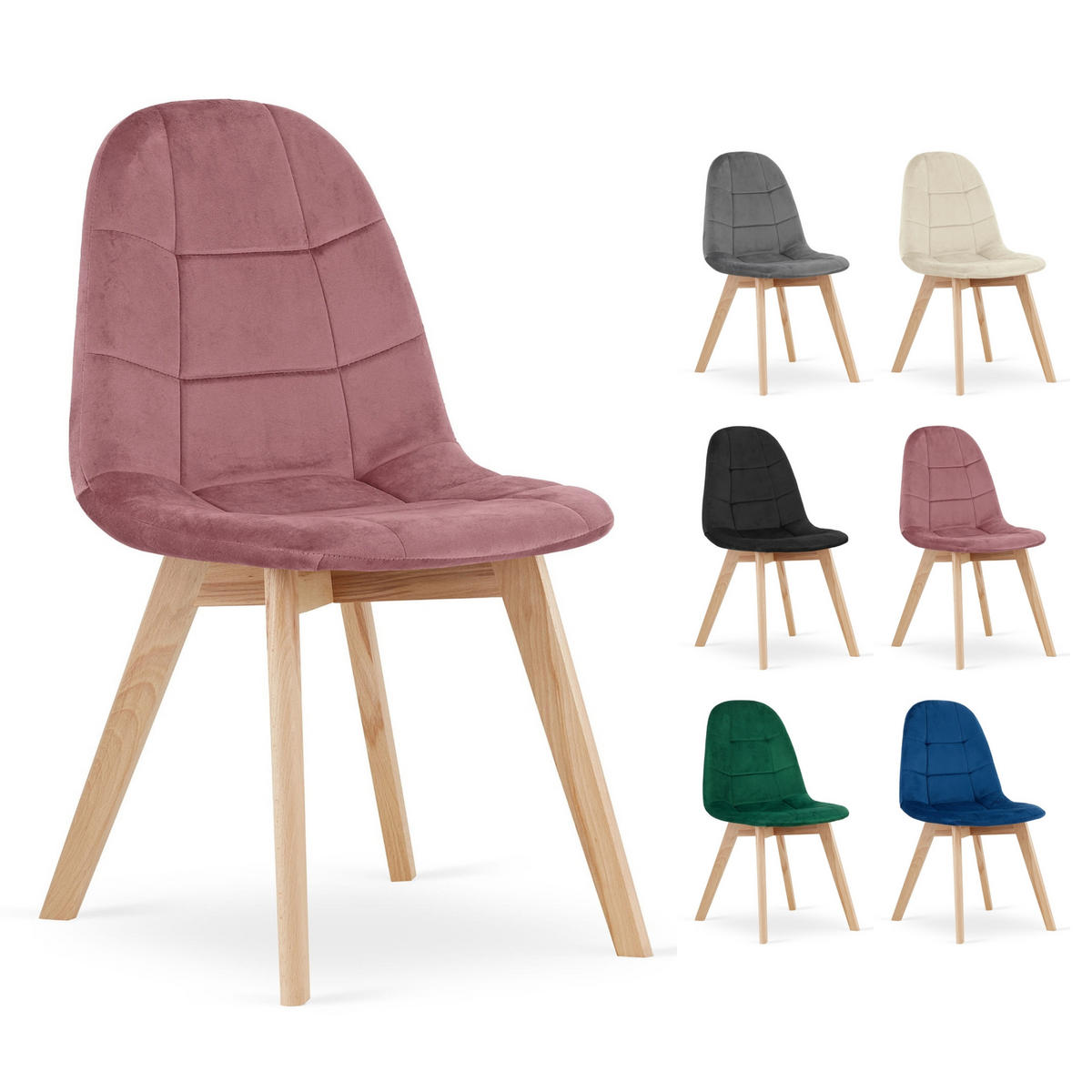 STUHL SORANO 4-er Set, Rosa, mit Samtstoff gepolstert - Rosa, Holz/Textil (45/82/54cm) - Komodee