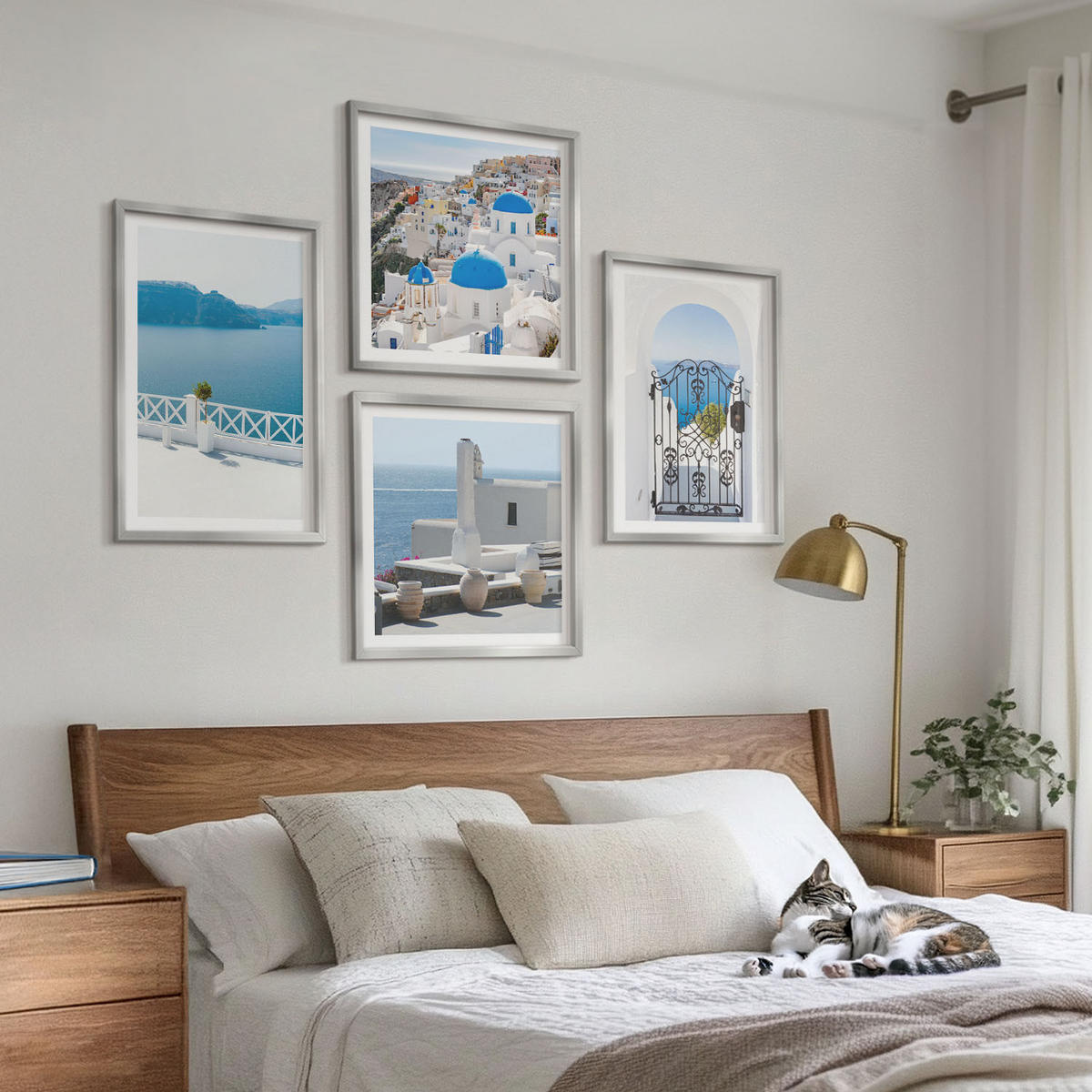 WANDBILDER 4er Set - 50x50 cm & 40x60 cm Silberner Rahmen - Gebäude am Weißen Meer, Griechenland - Silberfarben, Kunststoff (50/50cm) - ArtPrintCave