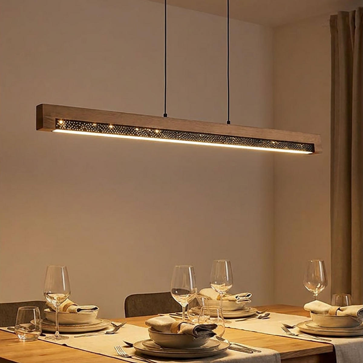 LED HÄNGELEUCHTE Holz Schwarz - Schwarz, Holz (85/7/120cm) - Globo Lighting