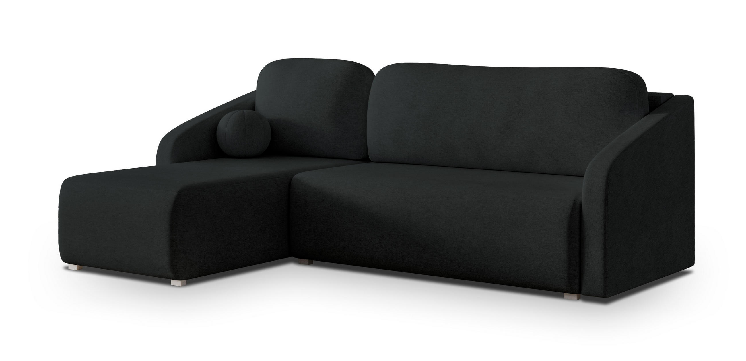 ECKSOFA MARELLO Schwarz Geflochtener Stoff mit Schlaffunktion - Schwarz, Holz (220/143cm) - MASSENO