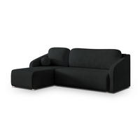 ECKSOFA MARELLO Schwarz Geflochtener Stoff mit Schlaffunktion - Schwarz, Holz (220/143cm) - MASSENO