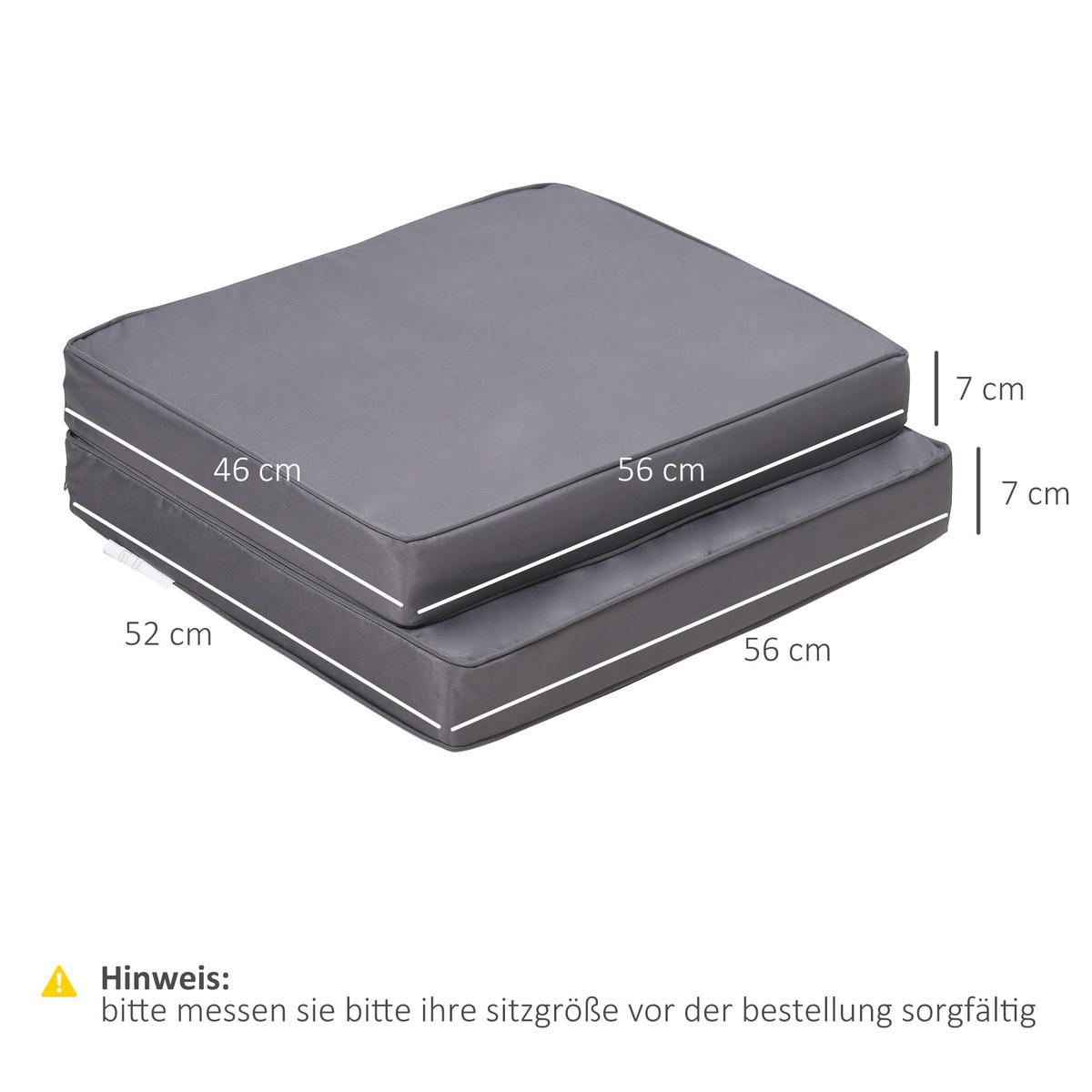 SITZKISSEN 2er-Set 56 x 52 cm - Hellgrau, Kunststoff (52/7/56cm) - Outsunny