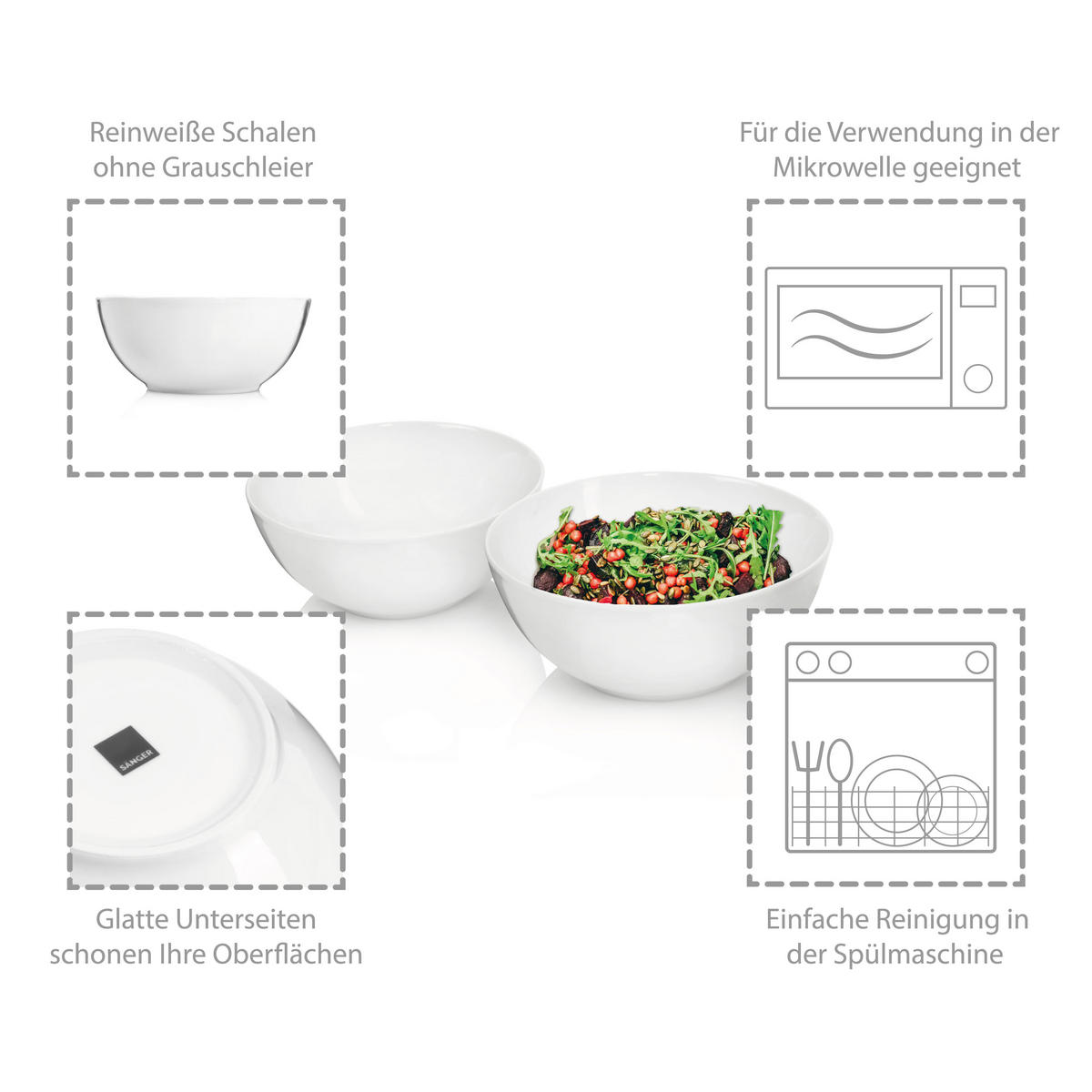 SERVIERSCHALEN SET SUNFORT -2 teilig aus Porzellan - Weiß, Keramik (12cm) - Sänger