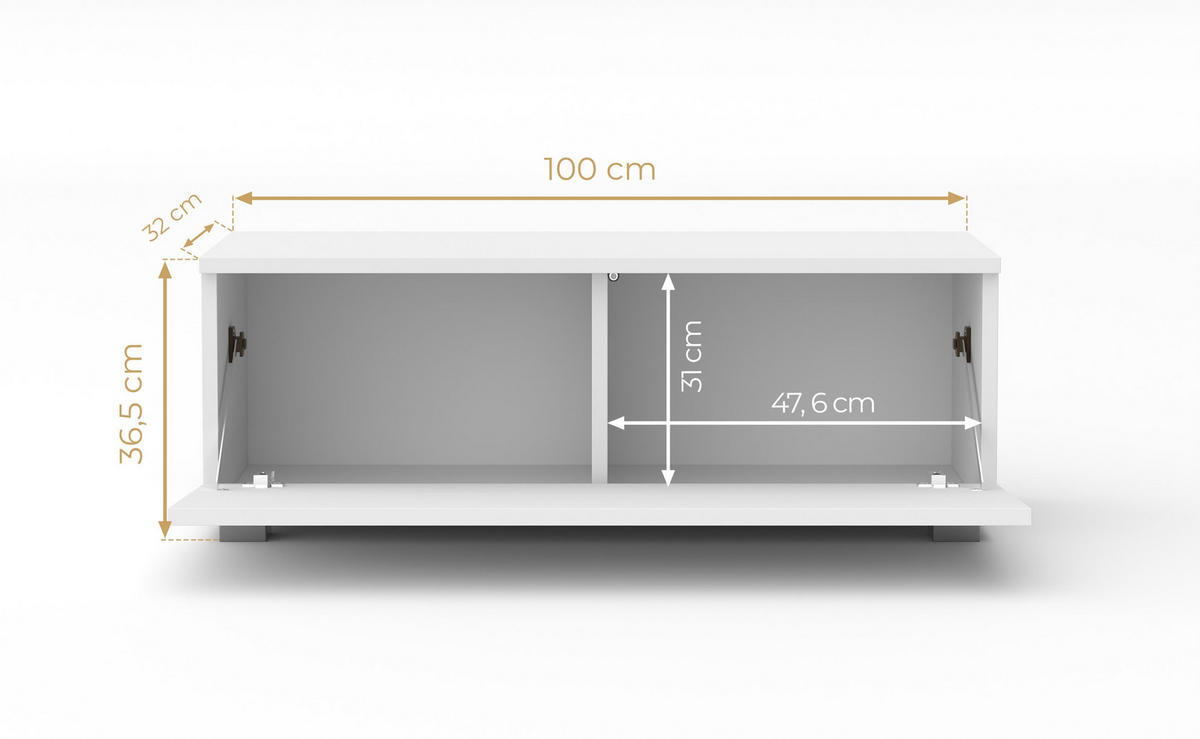 LOWBOARD Loriano 100 Wotan, Weiß Hochglanz 100/36,5/32 cm – Hängend und Stehend - Braun/Weiß, Holzwerkstoff/Kunststoff (100/36.5/32cm) - AX Living