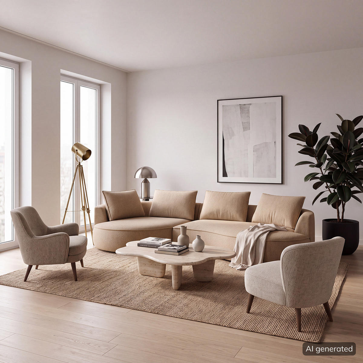 BIGSOFA - Taupe/Schwarz, Kunststoff/Textil (322/82/154cm) - home24