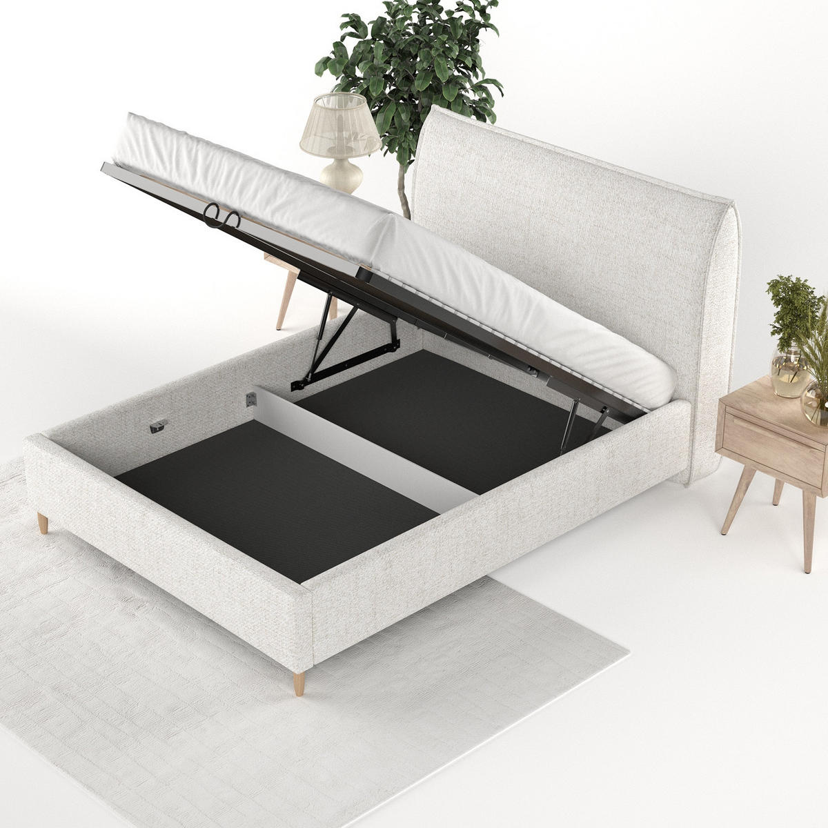 POLSTERBETT Mira 160/200 cm Creme im Neve Stoff - Creme/Naturfarben, Holz/Holzwerkstoff (160/200cm) - AltaBeds