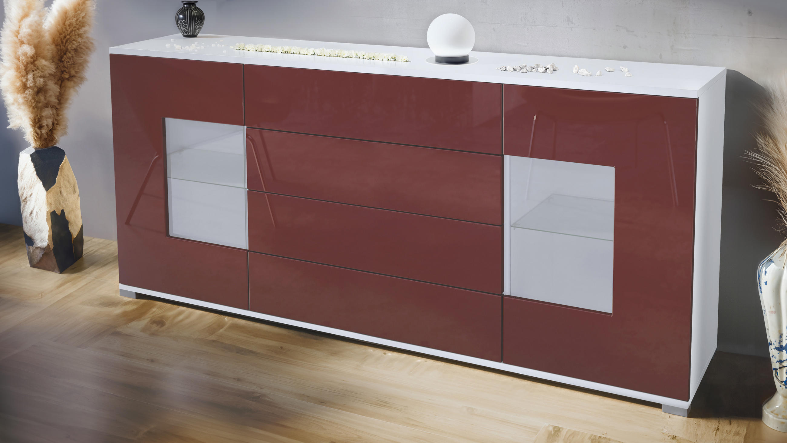 SIDEBOARD Grömitz Bordeaux Hochglanz - Bordeaux, Holzwerkstoff (166.5/75.5/35cm) - Vladon