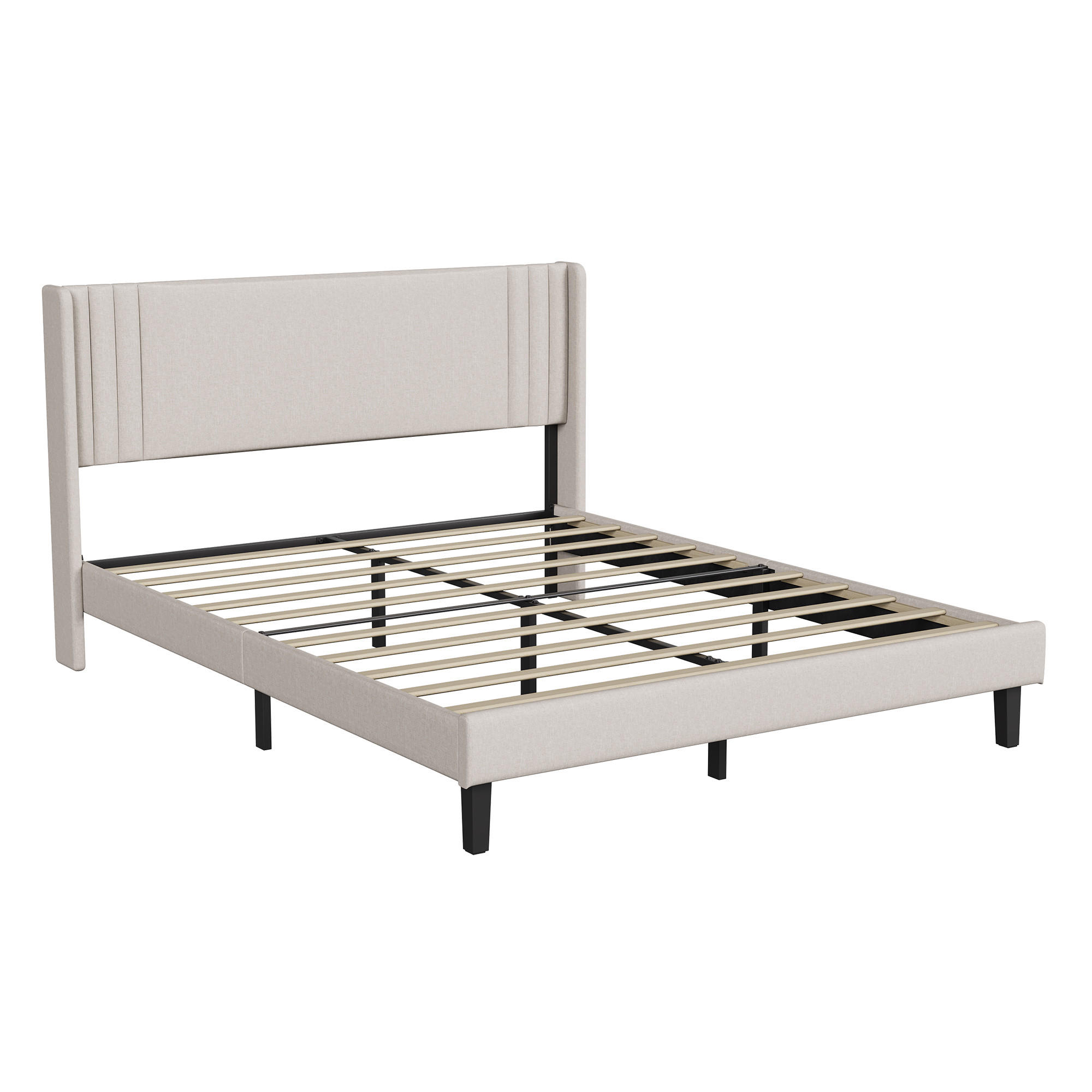 POLSTERBETT 160/200 cm Beige mit Flügelkopfteil und Stauraum - Beige, Holz (160/200cm) - SHOPENTRA