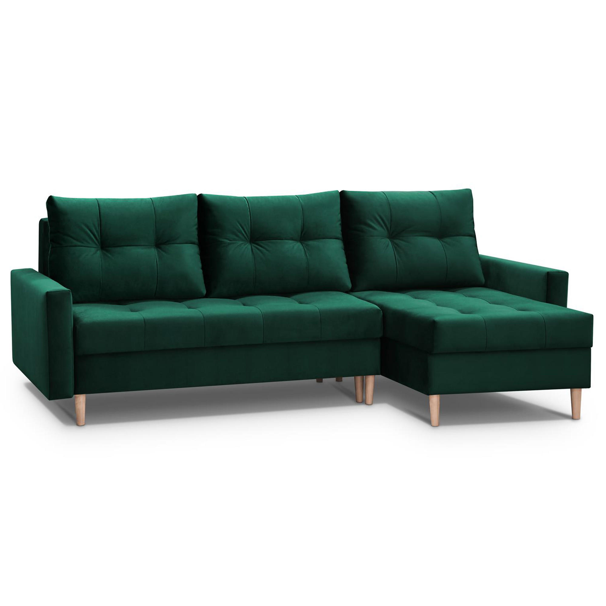 ECKSCHLAFSOFA Halant mit Bettkasten, universelle Ottomane, Veloursstoff, Dunkelgrün - Dunkelgrün, Textil (220/140cm) - Beautysofa