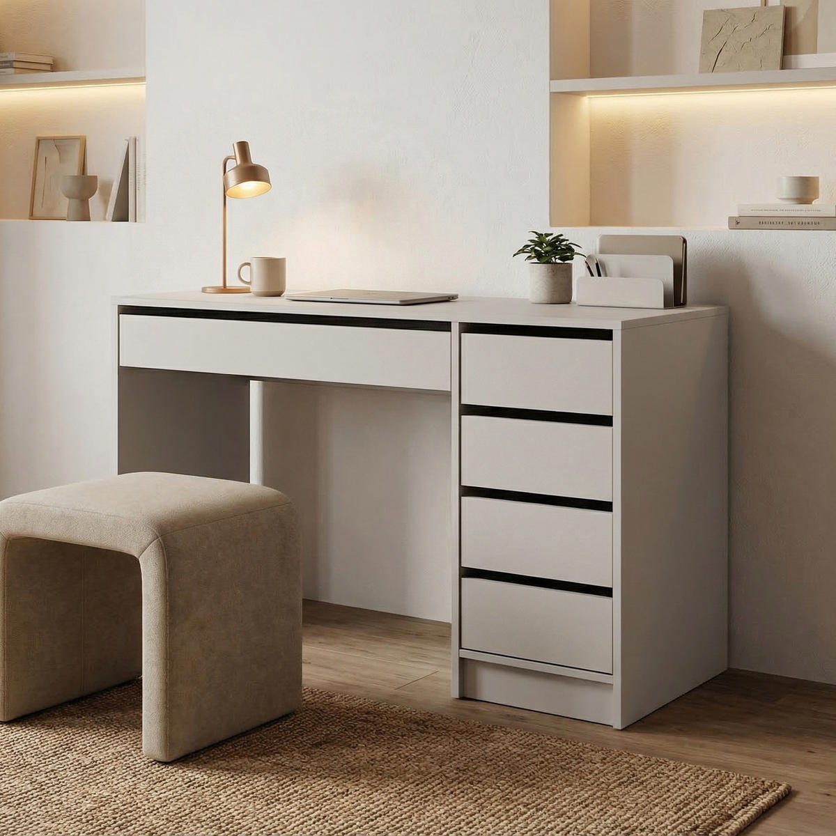 SCHREIBTISCH Malta mit 5 Schubladen, grifflos, Kaschmir - Kaschmir, Holzwerkstoff (57/120/75.5cm) - Beautysofa