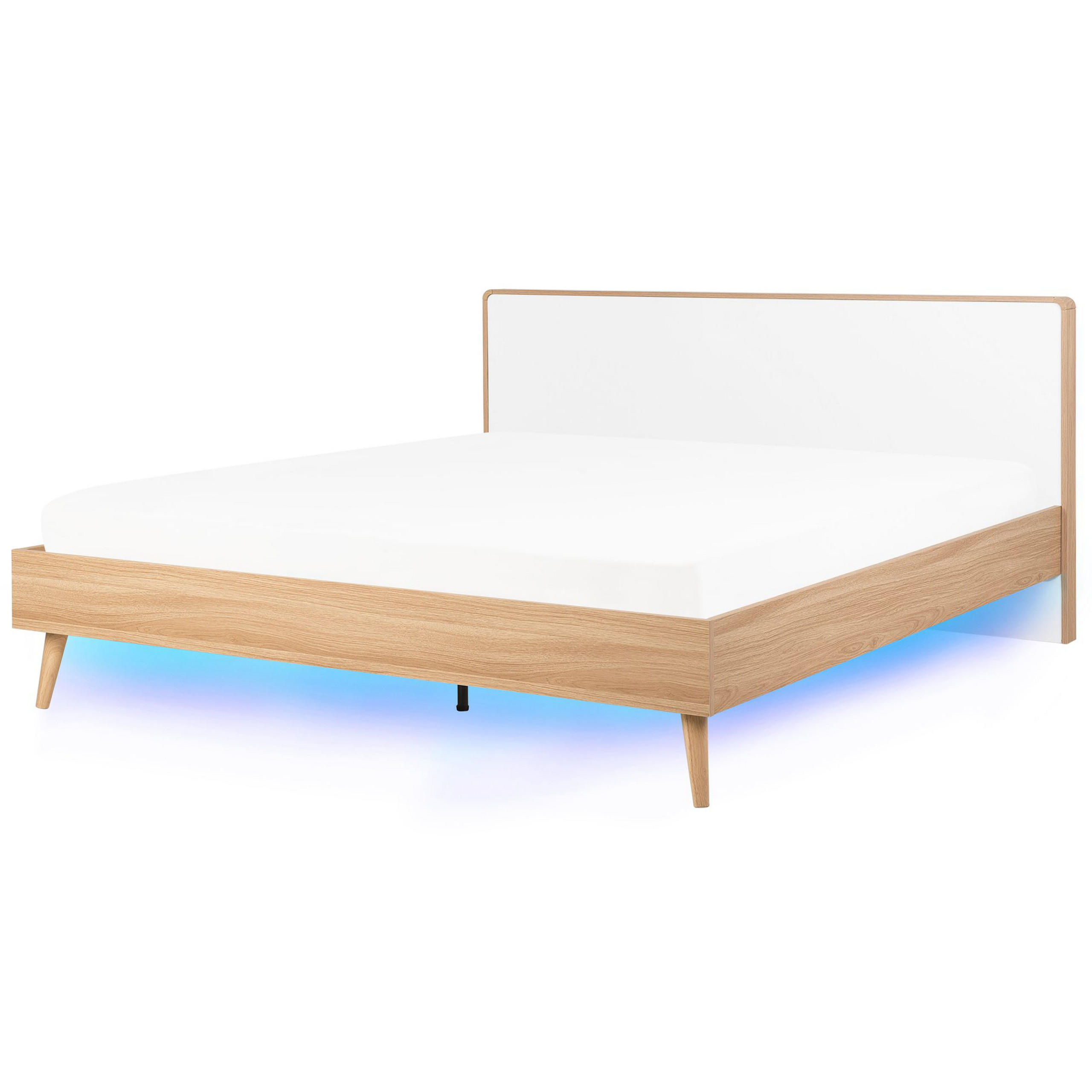 BETT mit LED 180x200 cm Heller Holzfarbton Serris - Hellbraun, Holzwerkstoff (180/200cm) - Beliani