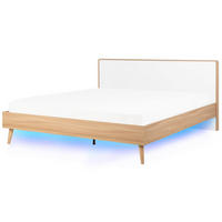 BETT mit LED 180x200 cm Heller Holzfarbton Serris - Hellbraun, Holzwerkstoff (180/200cm) - Beliani