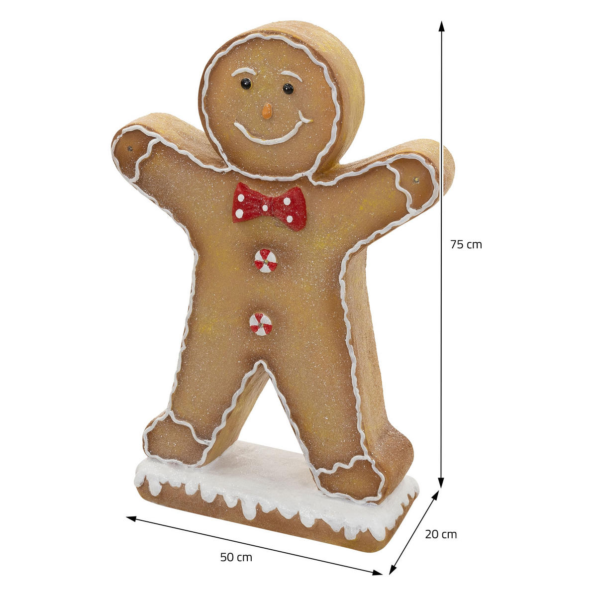 FIGURKA PERNÍKOVÉHO MUŽÍČKA s motýlkem, 75 cm, vánoční dekorace do interiéru s LED osvětlením - hnědá, kámen (50/75/20cm) - ECD-Germany