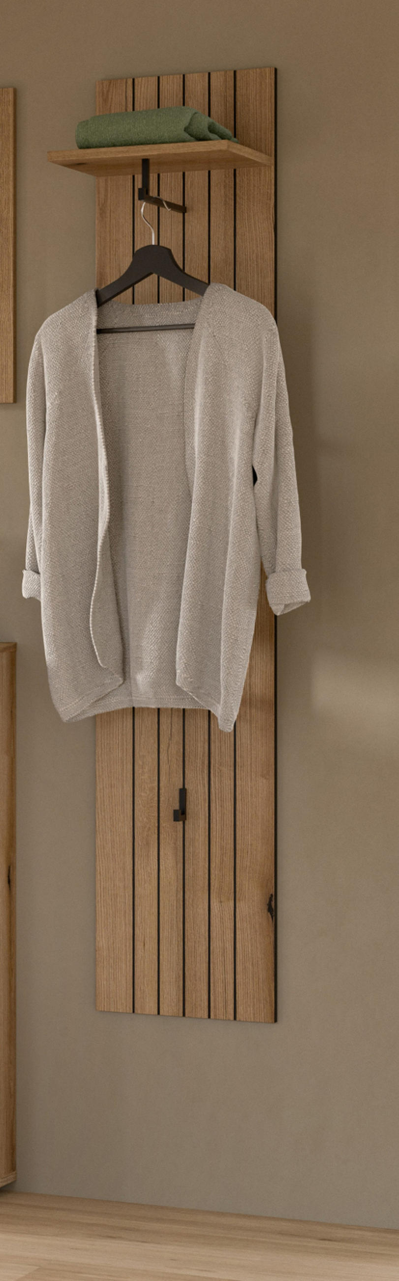 GARDEROBENPANEEL Evoke Eiche 31 x 160 cm, Wandgarderobe mit Kleiderstange - Eiche Artisan, Glas/Holzwerkstoff (31/160/27cm) - Inn.Furn