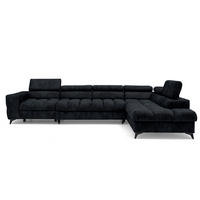 ECKSOFA PUDDING MAXI L Rechts mit Schlaffunktion 125x195 Velours Schwarz - Schwarz, Holz/Textil (203/350cm) - Muffo