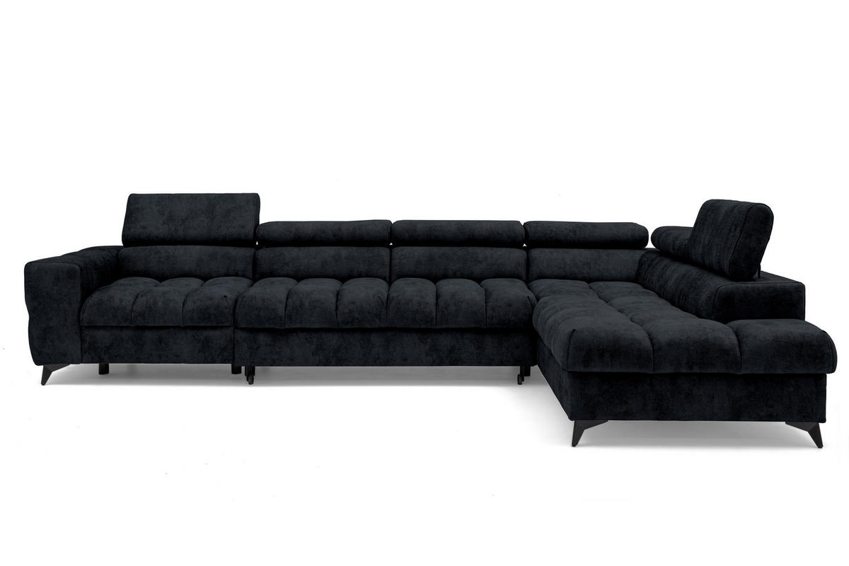 ECKSOFA Pudding Maxi mit Schlaffunktion und Bettkasten - Schwarz, Textil (203/350cm) - Muffo