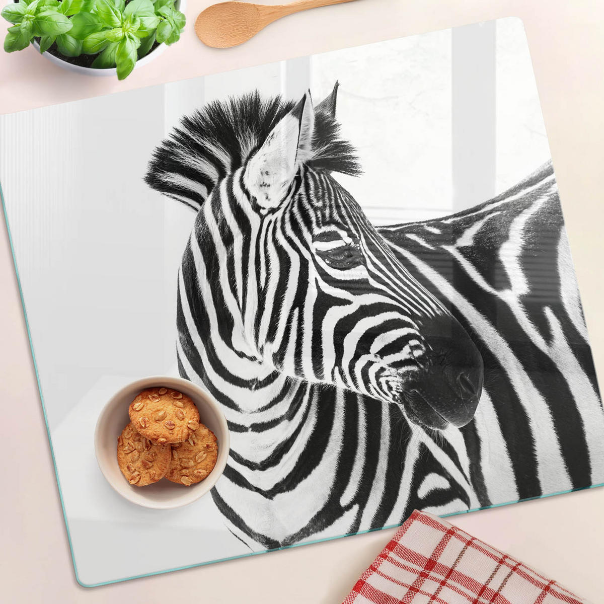 GLASPLATTE 60x52 cm Zebra im Schnee - Schwarz, Glas (60/0.4/52cm) - TULUP