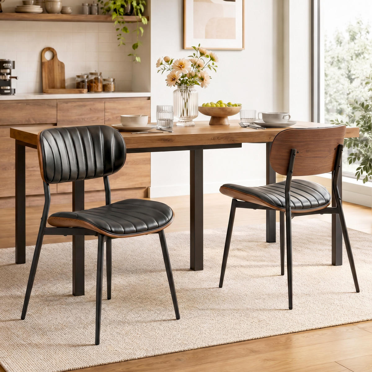 ESSZIMMERSTÜHLE 2er Set Kunstleder Formholz Schwarz - Schwarz, Leder/Holzwerkstoff (49.5/80/49.5cm) - HOMCOM