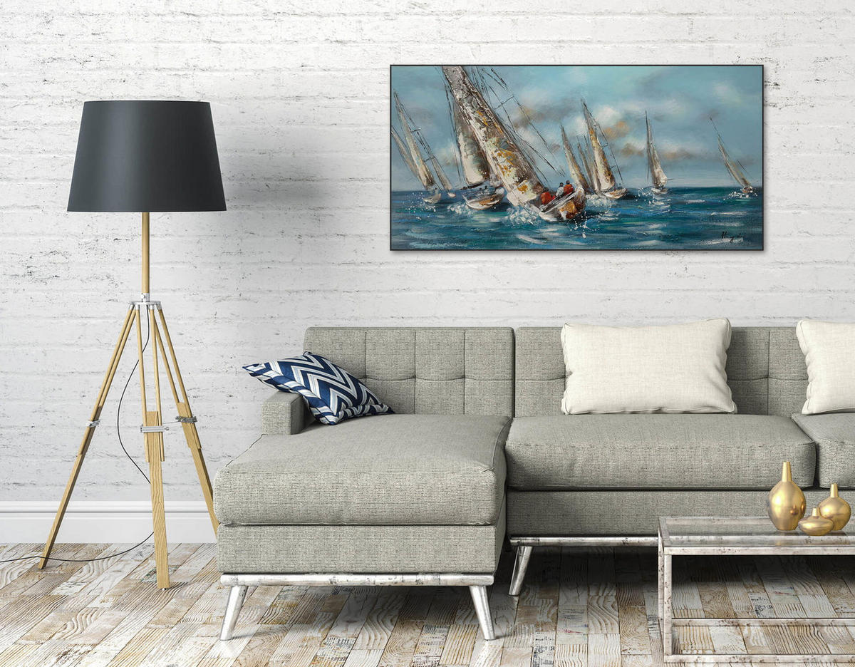 ACRYLBILD HANDGEMALT 120/60 cm - Blau/Weiß, Holz/Textil (1.7/60cm) - KUNSTLOFT