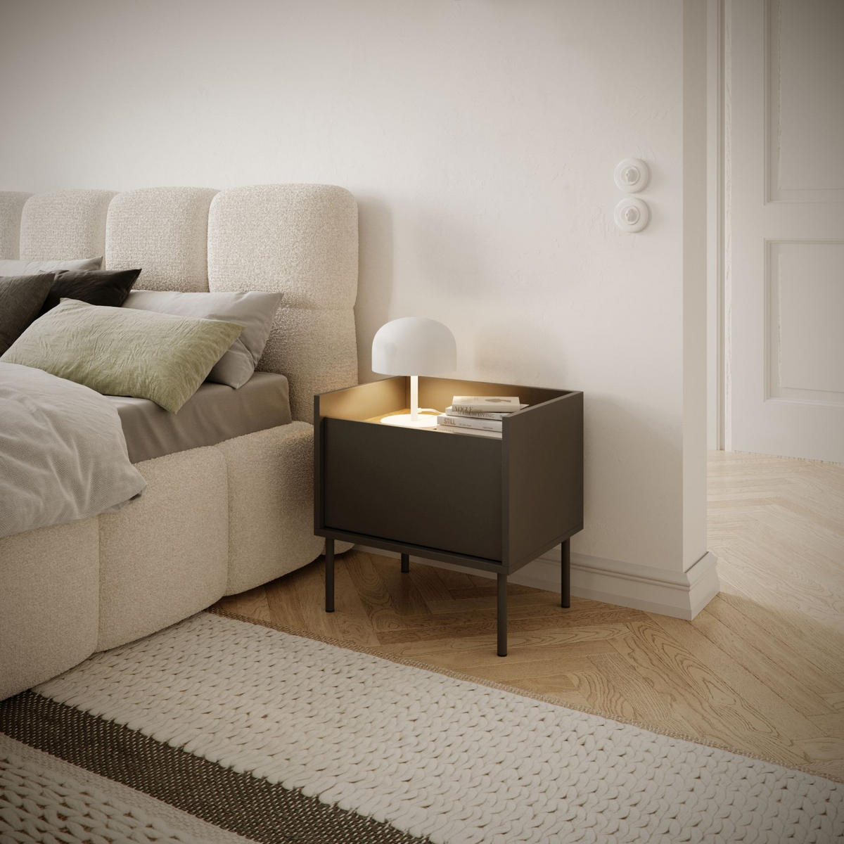 NACHTTISCH Tovi Schwarz / Holzoptik Nussbaum 50 cm - Schwarz, Holzwerkstoff/Metall (48.2/48.5/36.4cm) - Selsey