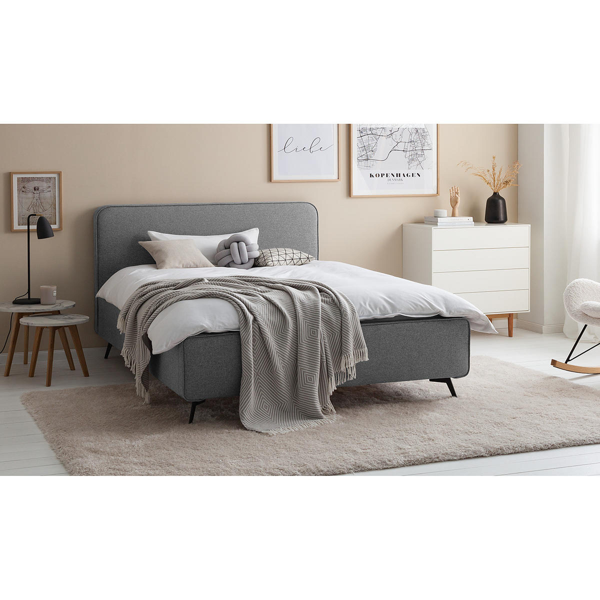 POLSTERBETT - Grau, Textil (200/200cm) - home24