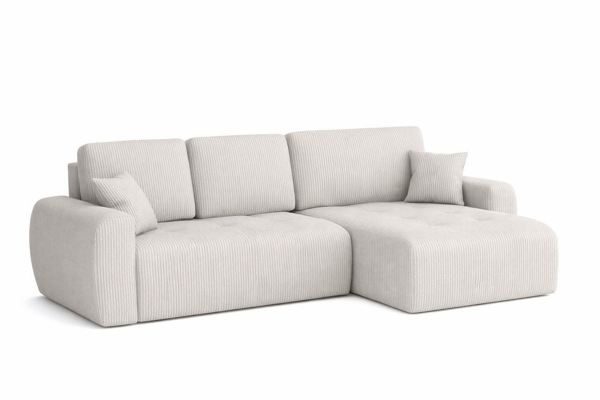 ECKSOFA Mit Schlaffunktion Und Bettkasten L-Form Ivo L, Cordstoff Poso, Beige, Rechts - Beige, Holz (250/142cm) - Kaiser Möbel