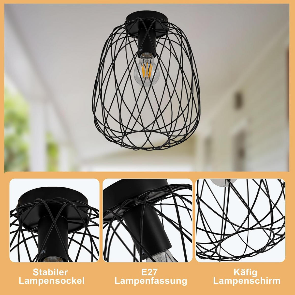 DECKENLEUCHTE Scheinorh 25/30.5/25 cm - Schwarz, Metall (25/25/30.5cm) - ZMH