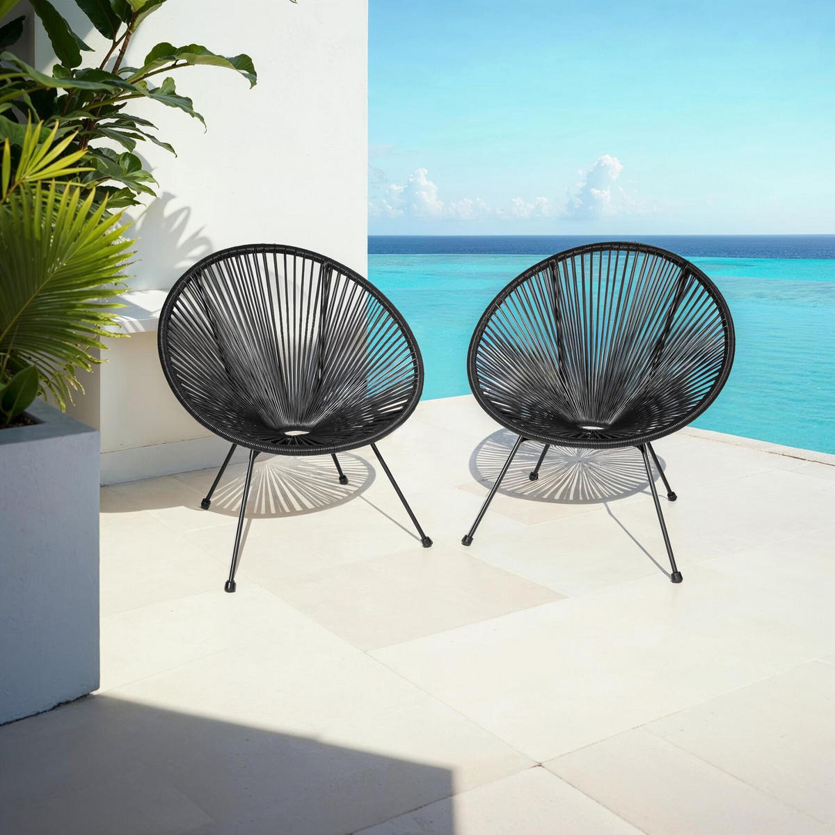 GARTENSTUHL 2er Set Santana,Belastbarkeit 120 kg, 70,5 x 69 x 78 cm,schwarz - Schwarz, Metall (70.5/78/69cm) - tectake