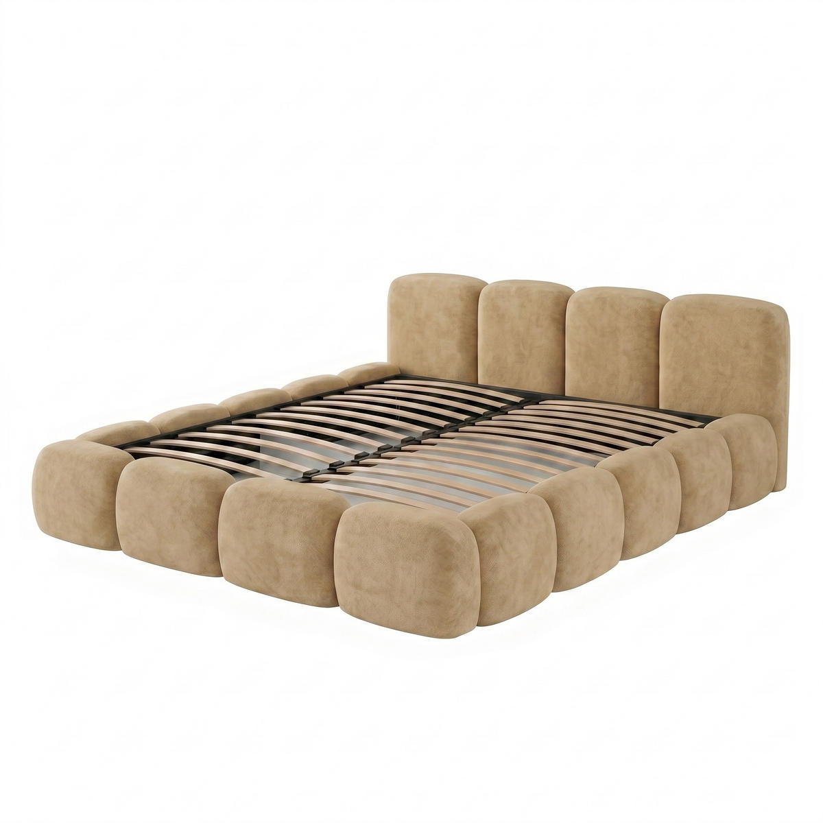POLSTERBETT SUENO 140x200 cm in Beige, gepolstertes Kopfteil, Metalllattenrost, Bettkasten, Velour-Stoff - Beige/Naturfarben, Holz/Textil (140/200cm) - Muffo
